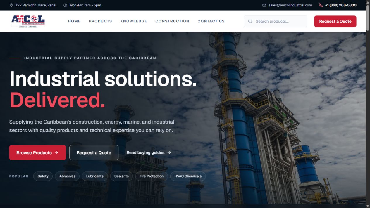 Screenshot of the AMCOL Industrial homepage